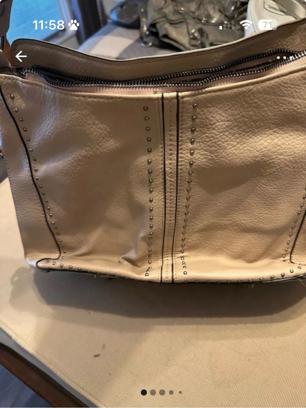 Neutral Beige Leather Shoulder Bag with Stud Detailing